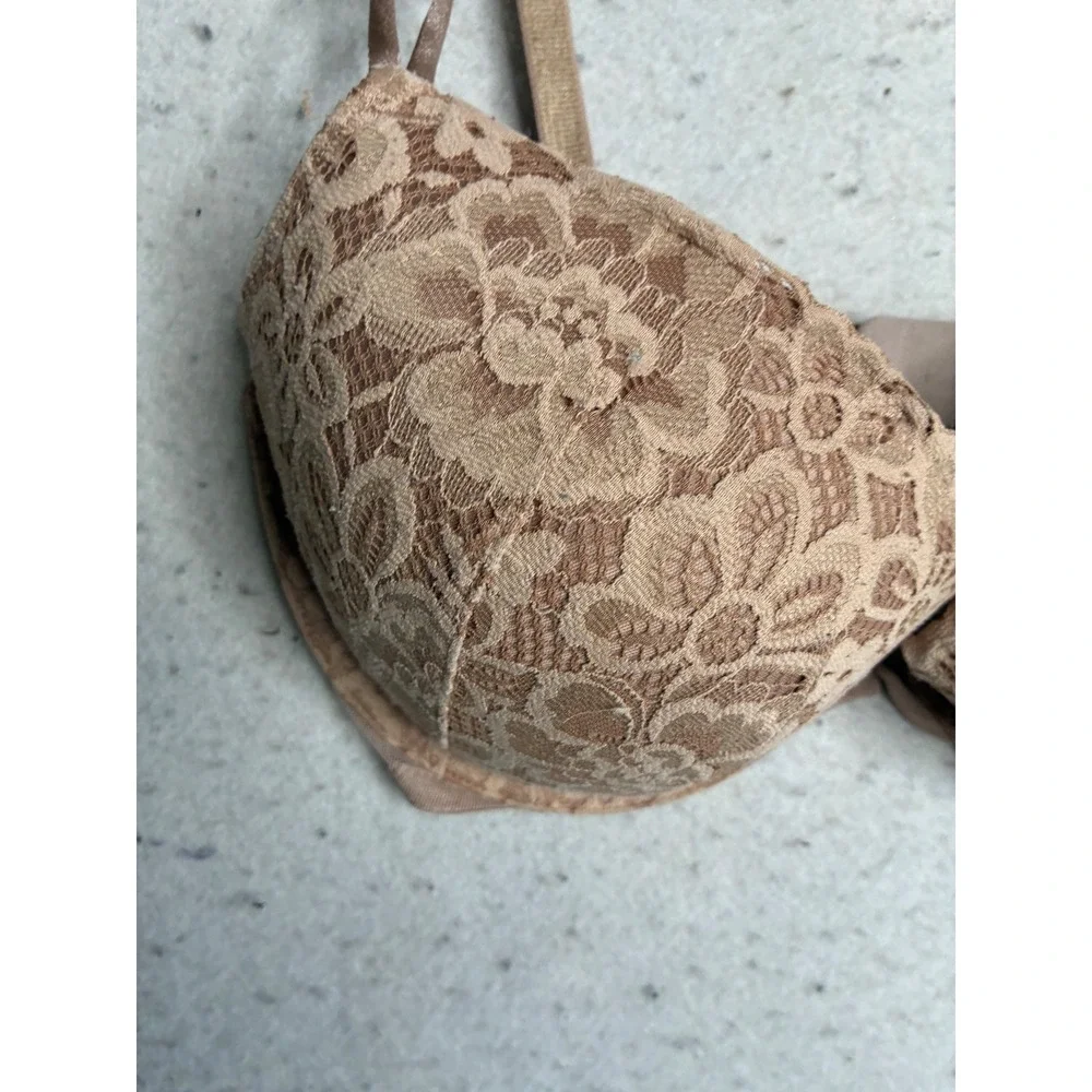 Victoria's Secret Floral Lace Push-Up Bra Tan Nude 34DD Underwire 122637-5EQ